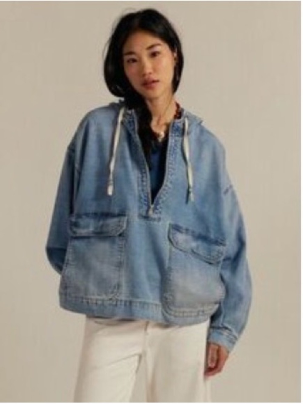 Free people 3/4 zip denim hoodie - S